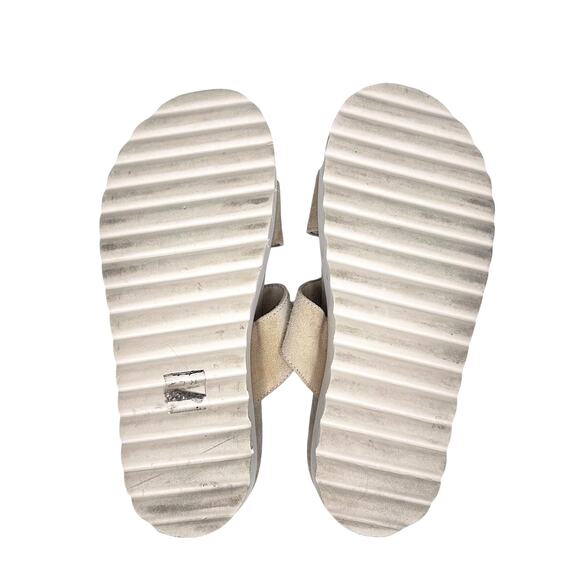 Schutz Light Tan Suede Double Buckle Flat Slip On Contoured Foodbed Sandals - Picture 8 of 9